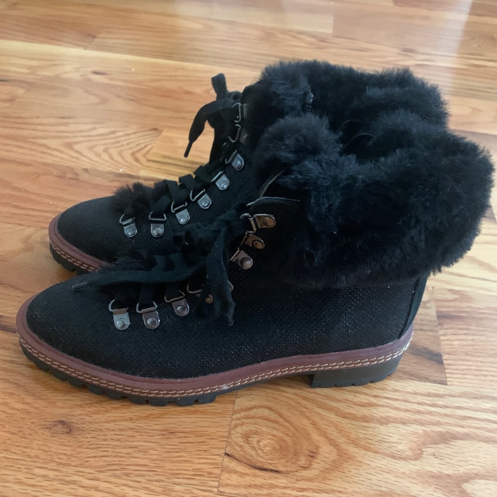 Kate Spade Black and Glitter Boots with Fur - Picture 2 of 3